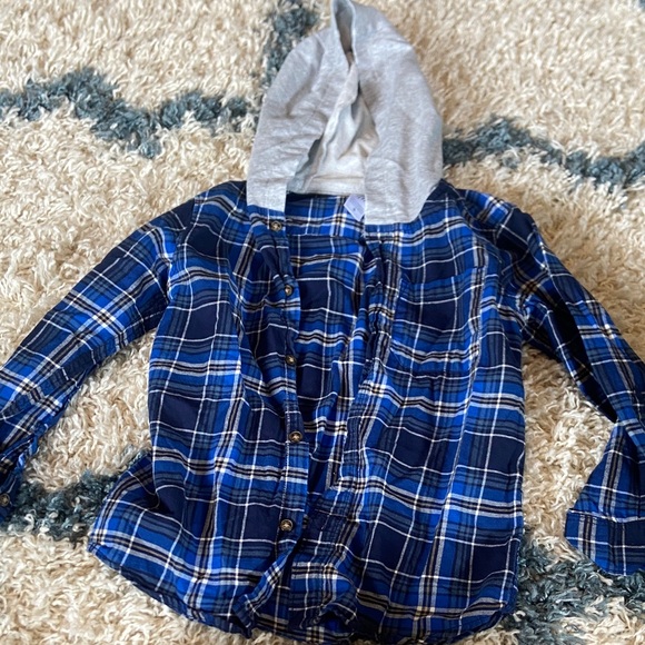Carter's Navy Plaid Shirt with Light Gray Hood - Picture 1 of 2